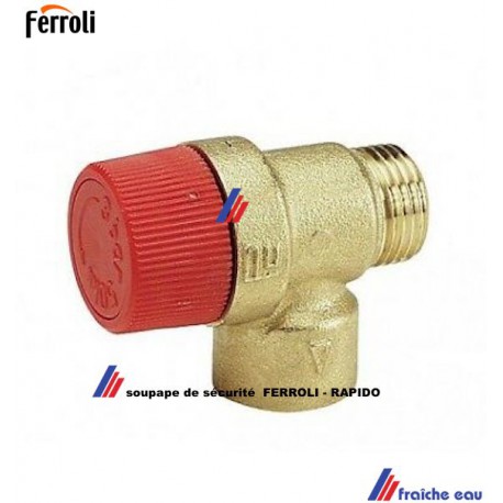 soupape de sécurité chauffage RAPIDO - FERROLI  39812960, filetage 1/2 M x évacuation 3/4 F