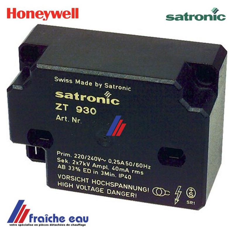 générateur d'étincelle haute tension gaz fioul, ZT 930 transfo d'allumage à  haute fréquence SATRONIC-ELCO-HONEYWELL à 2 pôles