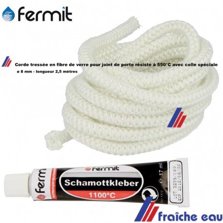 kit  remplacement de joint de porte de chaudière, corde tressée en fibre de verre ø 8 mm avec colle résistante à la température