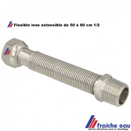 tube flexible inox diamètre 1/2 MF pour sanitaire et chauffage , tube cannelé DN 15  pliable, extensible de 50 à 65 cm
