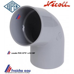 coude NICOLL MF à coller PVC gris diamètre 63 à 67'5° pour décharge de débit moyen