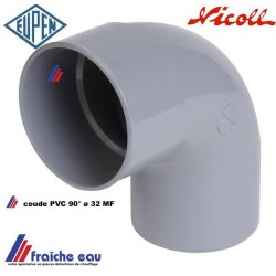 coude PVC gris NICOLL à coller MF diamètre 32 à 90° pour décharge de lavabo