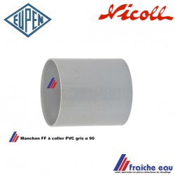 manchon FF à coller diamètre 90 NICOLL PVC gris pour évacuation de toilette