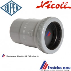 manchon de dilatation PVC gris diamètre 80 MF NICOLL  pour descente de gouttière