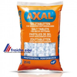 sel AXAL / SOLVAY pour adoucisseur , anti calcaire et traitement de l'eau en pastilles sac de 25 kgs, sel de régénération