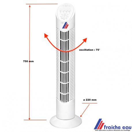 ventilateur sur pied, silencieux type colonne, ventilation verticale, 3  vitesses 55 watts