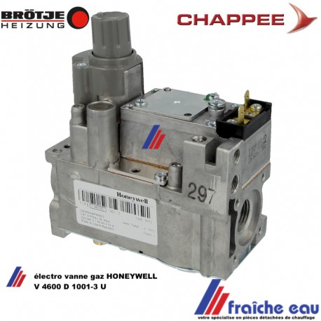 bloc gaz non modulant  HONEYWELL pour BROTJE CHAPEE electro vanne gaz type V 4600 D 1001 U filetage 1/2, bobine 220 v