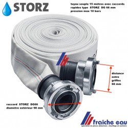 tuyau souple 20  mètres pour le refoulement de pompe ou arrosage avec raccords type pompier STORZ DG 66 pression max 10 bars