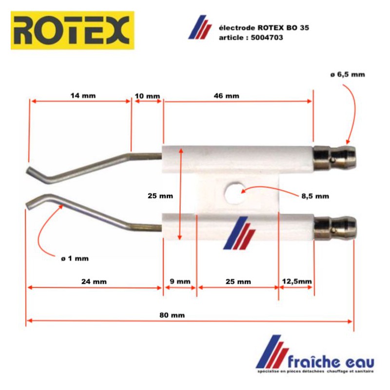 électrode d'allumage haute tension en porcelaine 5004703 pour brûleur fioul  ROTEX A1-BO-35 ontstekingselektrode art: E1500114