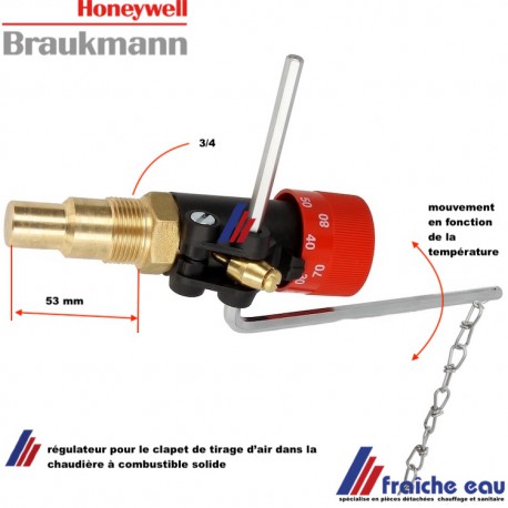 régulateur de tirage  HONEYWELL-BRAUKMANN 3/4 pour chaudière à combustible solide, automatisation du clapet d'air
