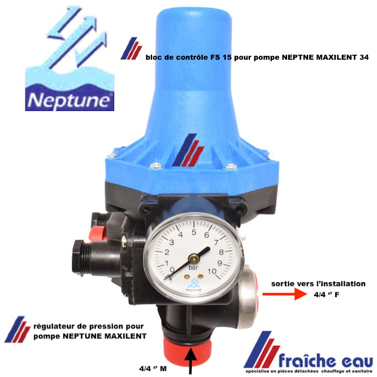manomètre indication de pression de pompe Neptune MAXILENT 34 et
