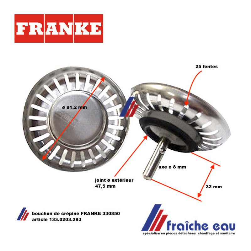 Franke bouchon évier 8,4 cm acier inoxydable - 133.0175.965 