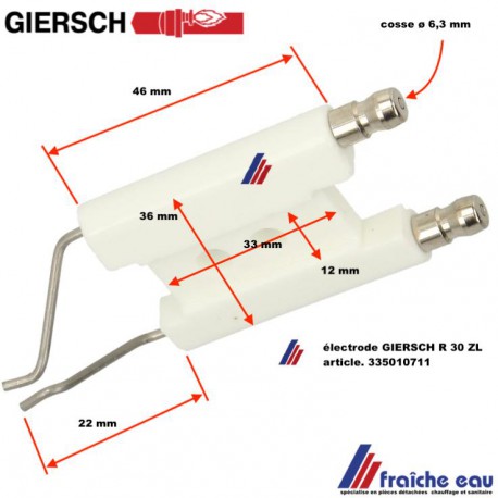 electrode GIERSCH pour R30-ZL, double bougie d'allumage haute tension pour brûleur fioul GIERSCH  R 30