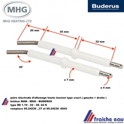 paire électrode d'allumage haute tension type courte pour brûleur à flamme bleue BUDERUS - MAN - MHG
