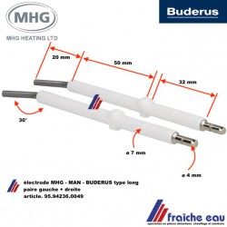 paire d'électrode haute tension type longue pour brûleur à flamme bleue MAN - BUDERUS - MHG type 95.24236.0049