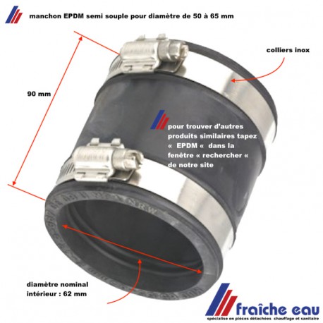 manchon EPDM pour la jonction de 2 tubes diamètre de 50 à 65 mm, livraison Belgique, France , Luxembourg 