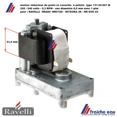 moteur vis d'alimentation poêle pellets RAVELLI  rotation horlogique  5,3 RPM  pour HR 200 , HRV 160 , HR EVO