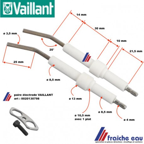 kit paire électrode  VAILLANT 0020130798 pour brûleur fioul,  ontsteekelektrode voor stookolie, oliebrander