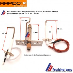 bloc veilleuse pour chaudière gaz GA 210 E  RAPIDO - FERROLI 509247 avec bougie d'allumage et électrode ionisation