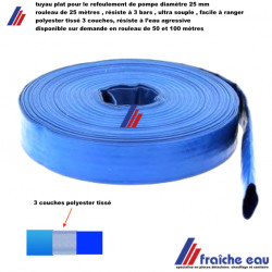 tuyau souple bleu enroulable à plat HYDRO S diamètre 25 mm rouleau de 25 mètres pour le refoulement de pompe vide cave