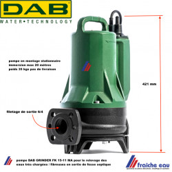 pompe de relevage submersible pour eaux très chargées DAB GRINDER FX15-11-MA avec broyeur intégré pour eaux fécales et fibreuses