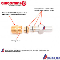 ecrou universel GIACOMINI AA18 x tube cuivre / acier ø 15 mm utilisation en chauffage et sanitaire