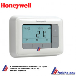 le thermostat à 2 fils HONEYWELL T4 7 jours remplace son homologue CM 907 qui n'existe plus 