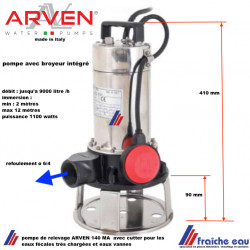 pompe relevage ARVEN CUTTER 140 MA eaux très chargées y compris les matières fibreuses sortie fosse ou citerne SANICLAIR, AUBIA
