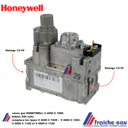 vanne gaz HONEYWELL- RESIDEO type V4600C1086 bloc gaz avec réglage tous gaz pour chaudière et générateur d'air chaud