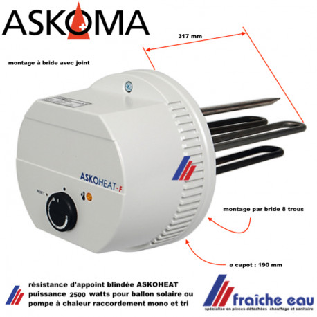 résistance électrique 2,5 kw ASKOMA  bride , raccordement mono et triphase , ASKOHEAT pour appoint  chauffe eau ou ballon