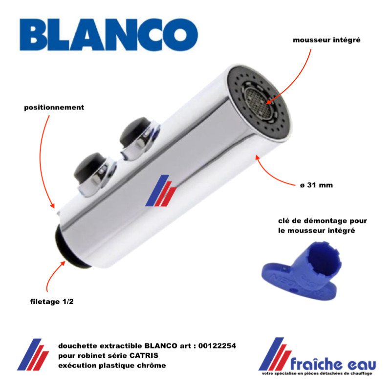 douchette 119270 pour robinet de cuisine BLANCO TIVO-S HP , plastique  chrômé avec inverseur jet pluie, pièces BLANCO Belgique