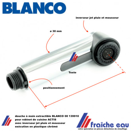 douchette extractible plastique chrômé 00139910 avec inverseur jet pluie pour robinet BLANCO ACTIS