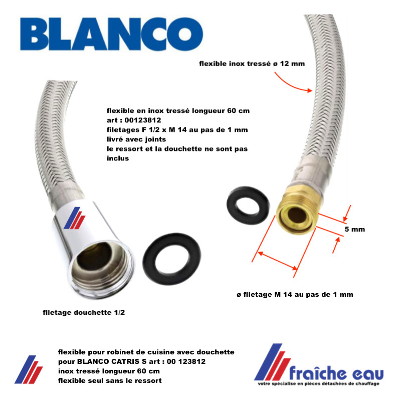 flexible en inox tressé spécifique art :00123812 pour robinet BLANCO série  CATRIS S, livraison à manage, Charleroi, jumet