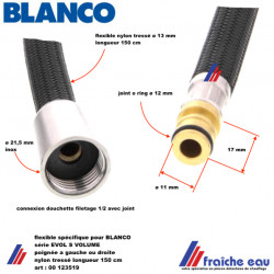 flexible spécifique  nylon tressé 00 123519 pour robinet BLANCO série EVOL-S-VOLUME avec douche à main extractible