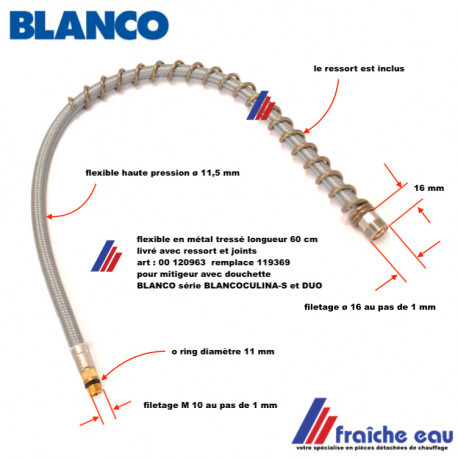 flexible haute pression spécifique art: 00 120963 pour mitigeur avec douchette BLANCO CULINA et CULINA  DUO