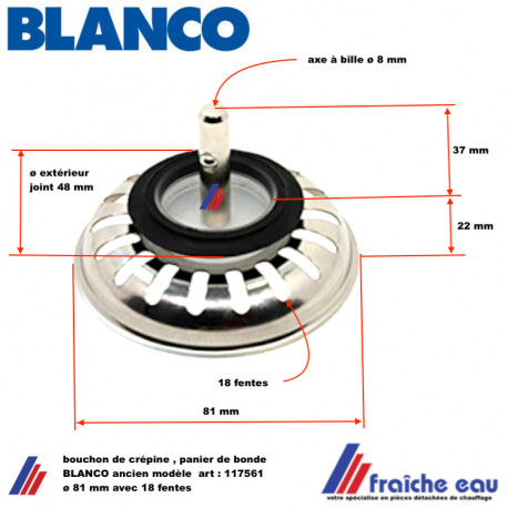 bouchon d'évier BLANCO art 00 120380, bonde diamètre 79,5 mm avec