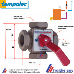vanne mélangeuse motorisable TEMPOLEC à 4 voies filetages 4/4 femelle  pour application chauffage