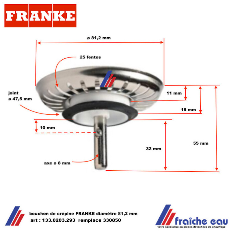Panier de bonde automatique 80 mm, Franke (ancienne référence 072335)