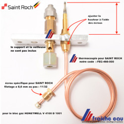 thermocouple pour SAINT ROCH  600 mm + raccords, pour la détection et la surveillance de la veilleuse gaz