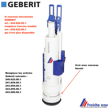 mécanisme de chasse GEBERIT 240.622.00.1 avec patte de fixation  pour réservoir de WC  encastré derrière le carrelage