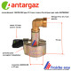 adaptateur QUICK ON pour ANTARGAZ entrée vers la bouteille diamètre 27 mm SOPER avec vanne d'arrêt, sortie coudée TS 21,7  SHELL