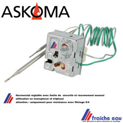 thermostat pour résistance à visser ASKOMA avec limitation de température fonctionne en mono ou triphasé max 3000 watts
