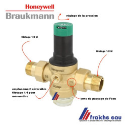 réducteur de pression réglable HONEYWELL- BRAUKMANN  1/2 réglable avec fitre inox 