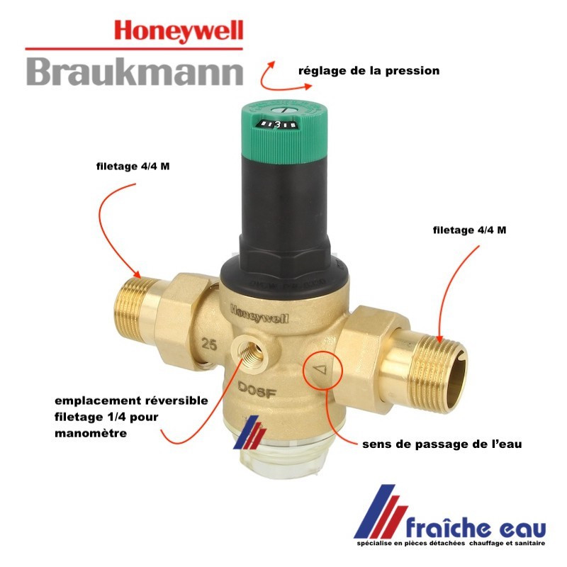 Resideo Braukmann réducteur de pression pour de l'eau potable R 1/2, 1,5 à  6 bar, DVGW (DRW12) - Landefeld - pneumatique - hydraulique - équipements  industriels