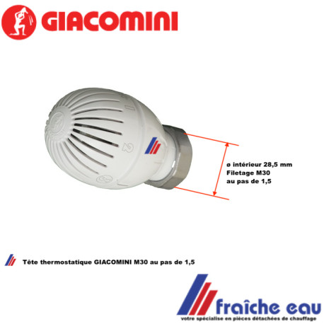 tête , bulbe, poignée thermostatique à visser , filetage M30 x1,5 mm pour vanne de radiateur GIACOMINI ,spécifique à la marque 