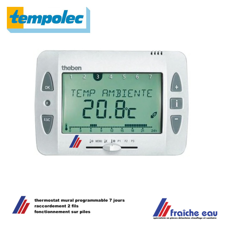 Thermostat programmable digital 7 jours - 2 piles - RAMSES 811 TOP 2 THEBEN