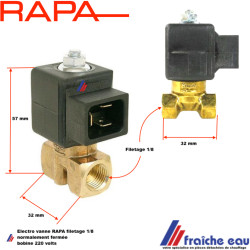 électrovanne RAPA normalement fermée pour brûleur mazout , bobine 220 volts , filetages  FF 1/8