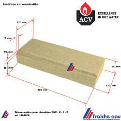 brique, ACV  isolation fond de foyer 51404008, brique réfractaire arrière de chaudière mazout ACV type BNE 0 - 1 - 2