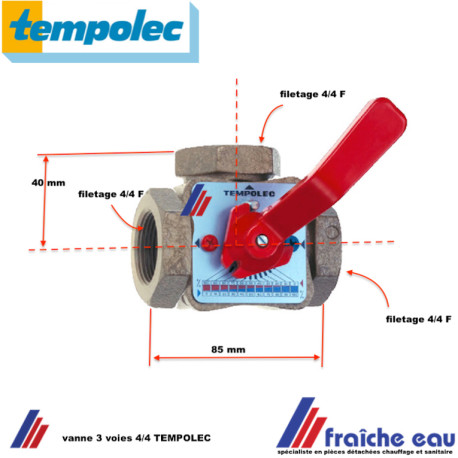vanne de melange TEMPOLEC  3 voies, vanne mélangeuse pour circuit de chauffage et charge de boiler 