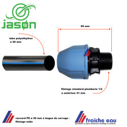 raccord à compression JASON  pour irrigation 1/2 mâle eau potable pour tube PE en plastique noir 20 mm